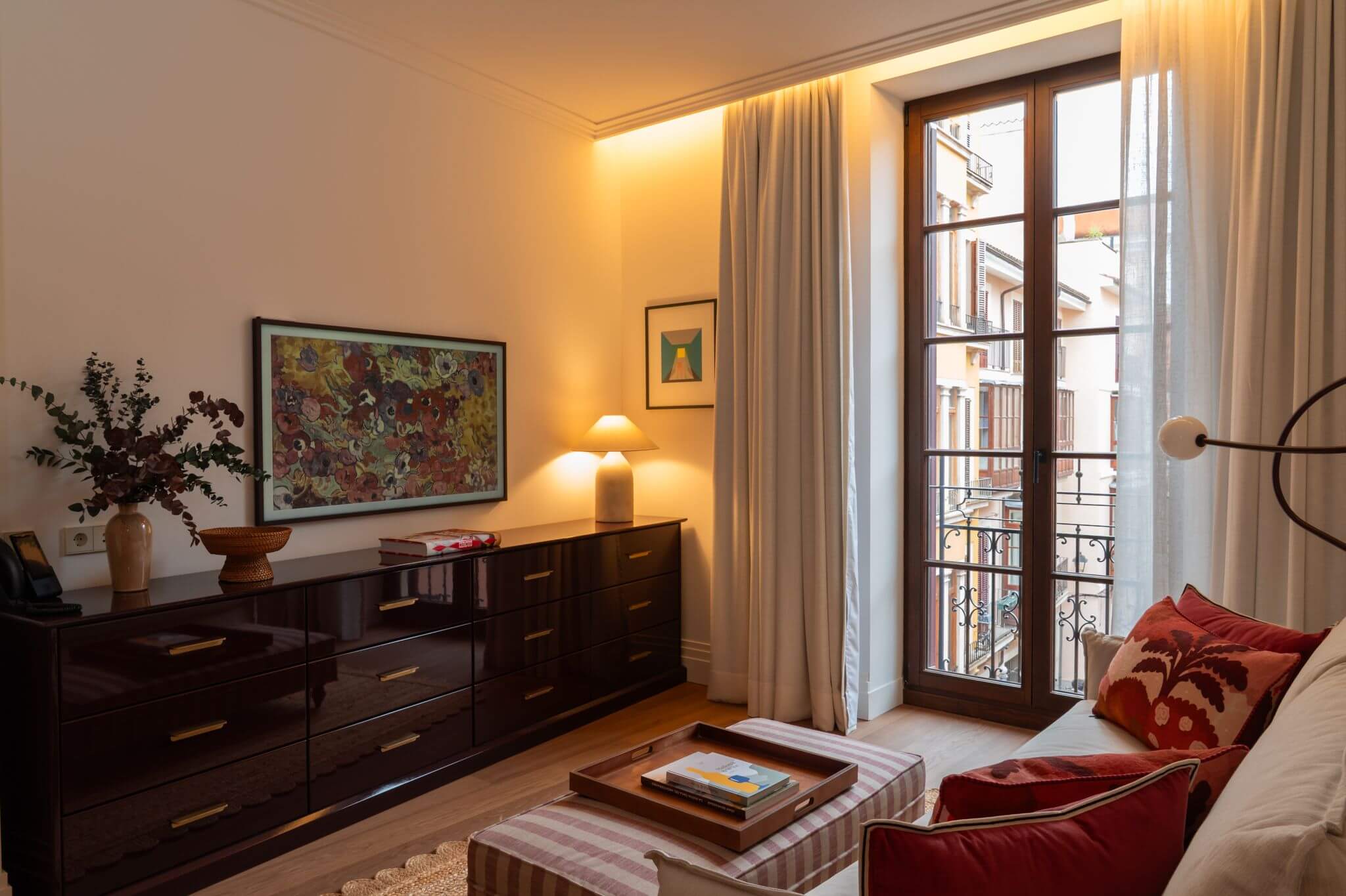 Living room with balcony doors in a residence at Casa Roca in Palma Old Town
