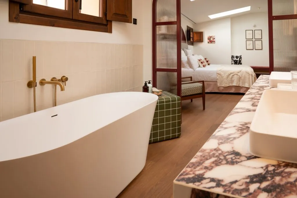 Freestanding bath in a two-bedroom residence ensuite at Casa Roca