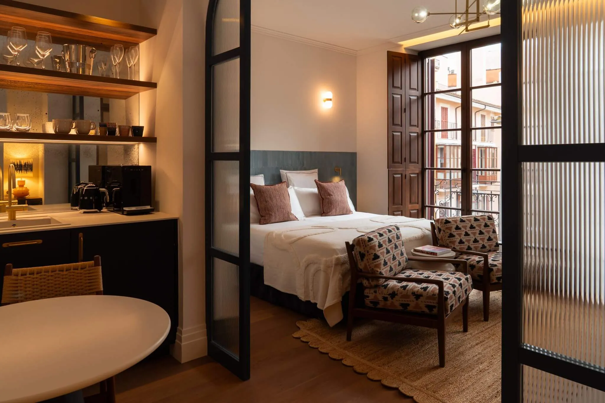 Luxury Suite at Casa Roca in Palma Old Town with a double bed and sitting area