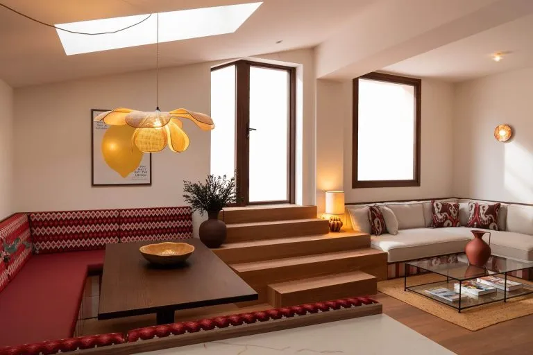 Sunken lounge in the Francisco Roca Penthouse at Casa Roca in Palma