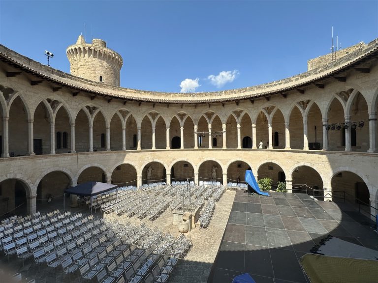 The circular courtyard of Bellver Castle in Palma seen from the upper gallery