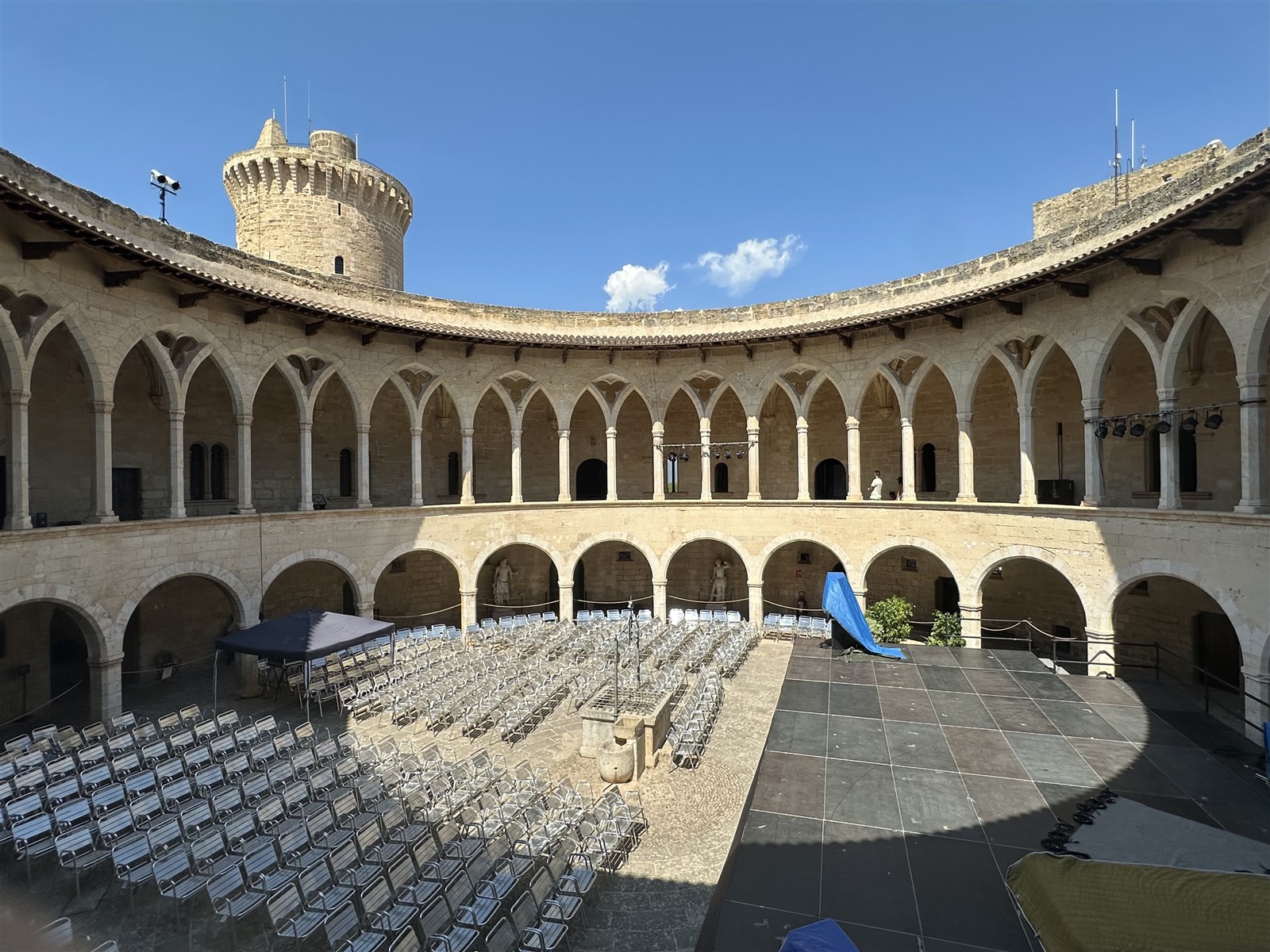 The circular courtyard of Bellver Castle in Palma seen from the upper gallery