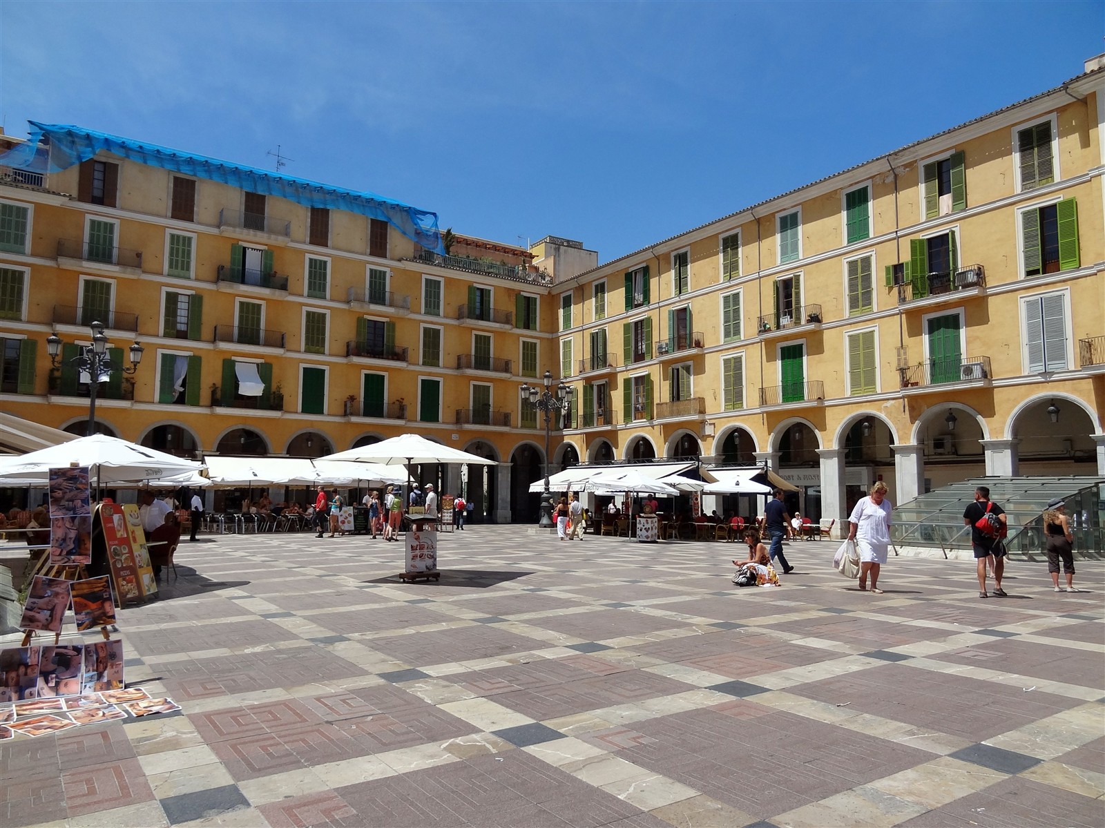 Placa Major in Palma Old Town with its arcaded buildings and market stalls