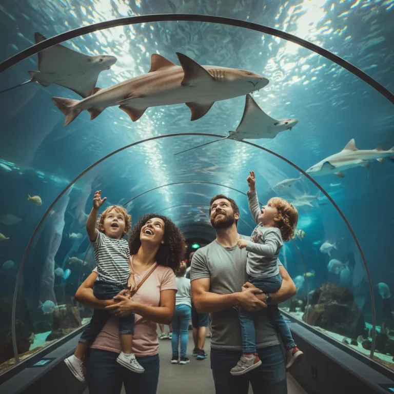 Family children aquarium shark tunnel experience
