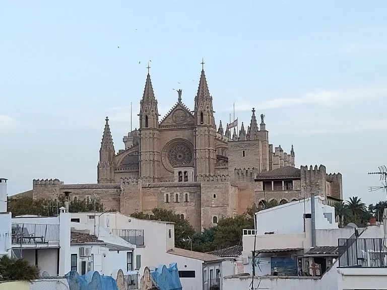 Palma Cathedral rising above the rooftops of the Old Town near La Llotja