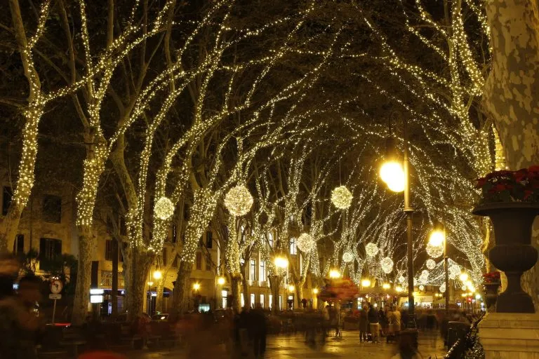 Christmas lights over the Passeig del Born in Palma de Mallorca in December