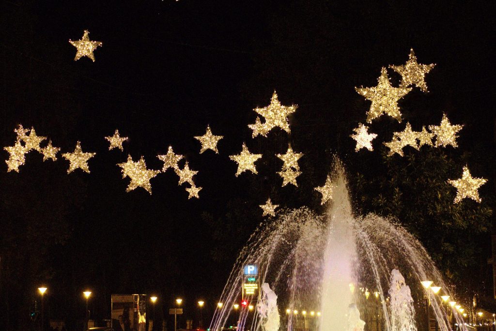 Christmas star lights in the streets of Palma de Mallorca in December